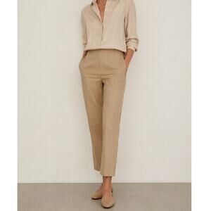 Akris Women’s Beige Silk Blend Straight Leg Cropped Pants Trousers Size 12
